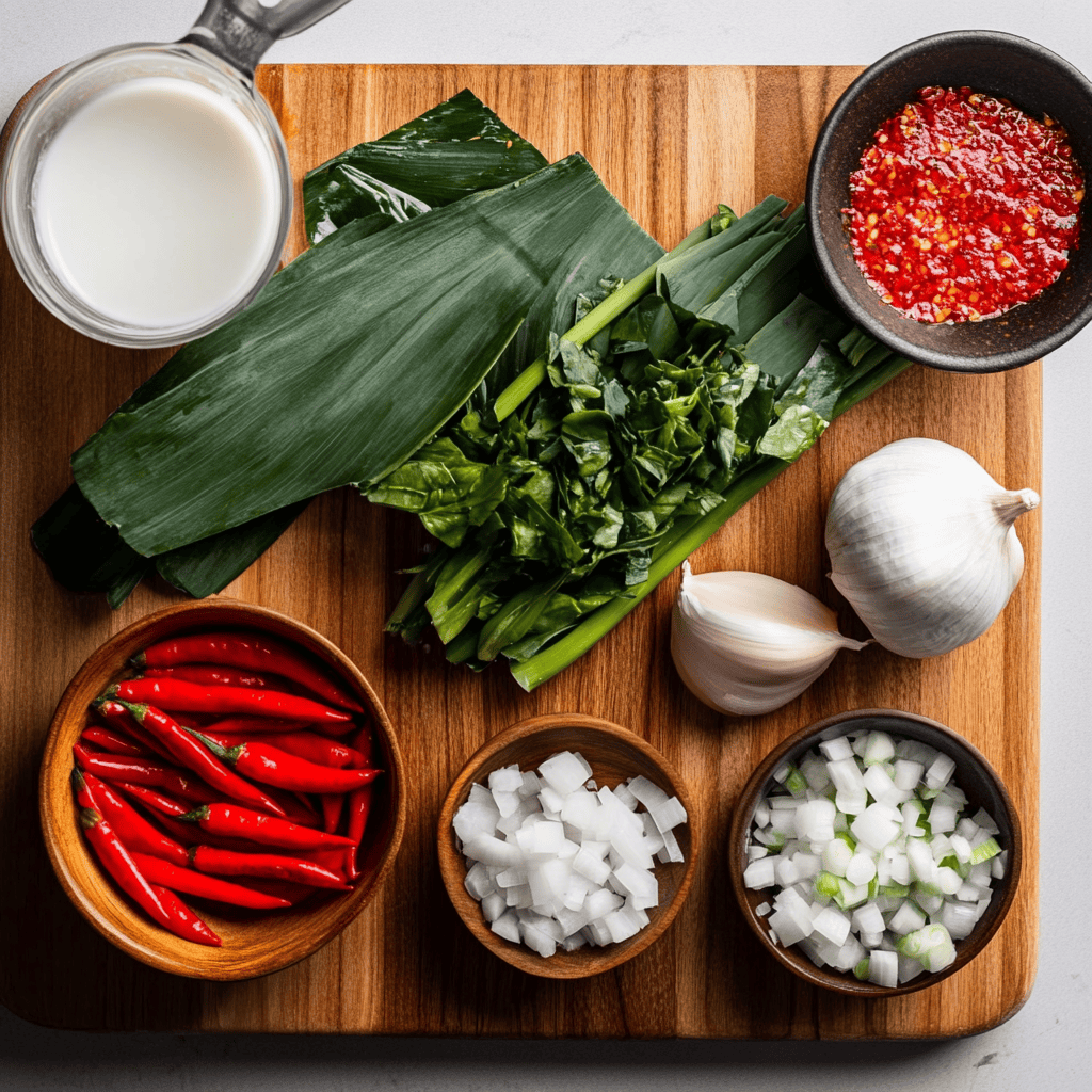Bicolano Laing (Gabi Leaves in Coconut Milk) Ingredients
