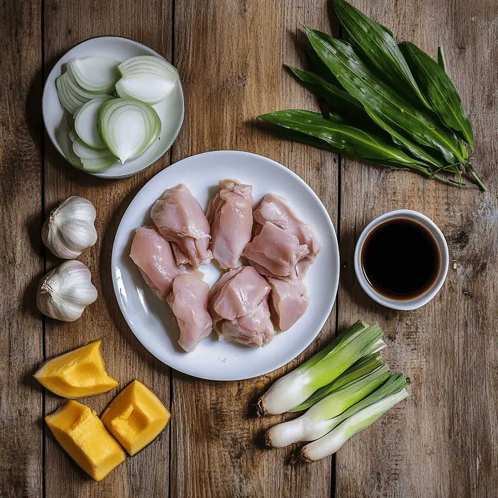 Ingredients of Tinolang Manok (Filipino Chicken Ginger Soup)