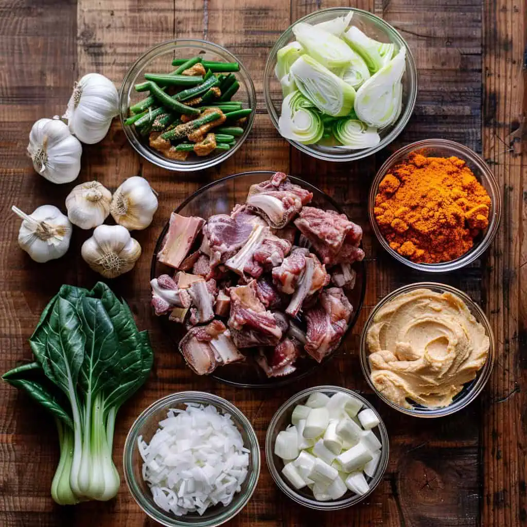 Ingredients for Filipino Kare-Kare (Traditional Oxtail and Peanut Stew)