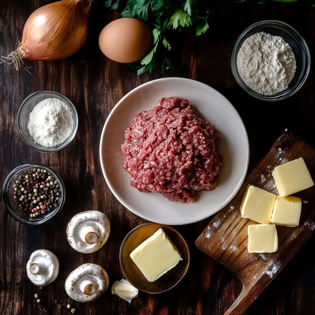 Ingredients for Filipino Burger Steak (Burger Steak sa Mushroom Gravy)