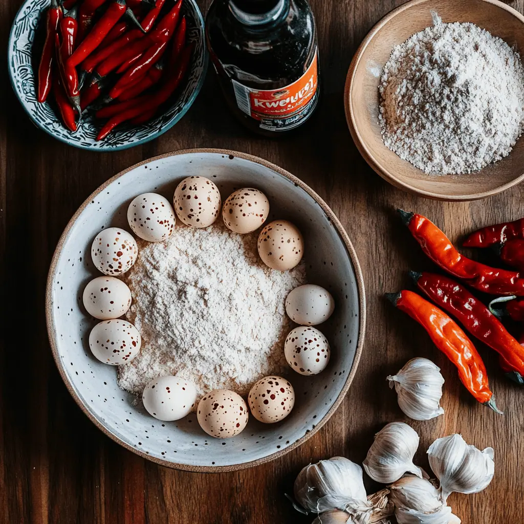 Ingredients for Filipino Kwek-kwek (Pritong Pugo)