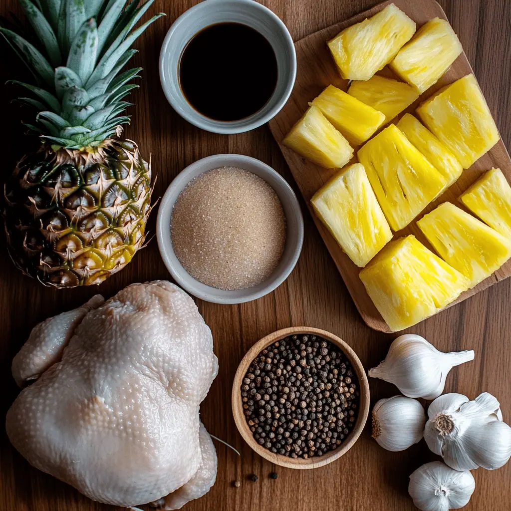 Ingredients for Tiniim na Manok (Filipino Pineapple-Braised Chicken)