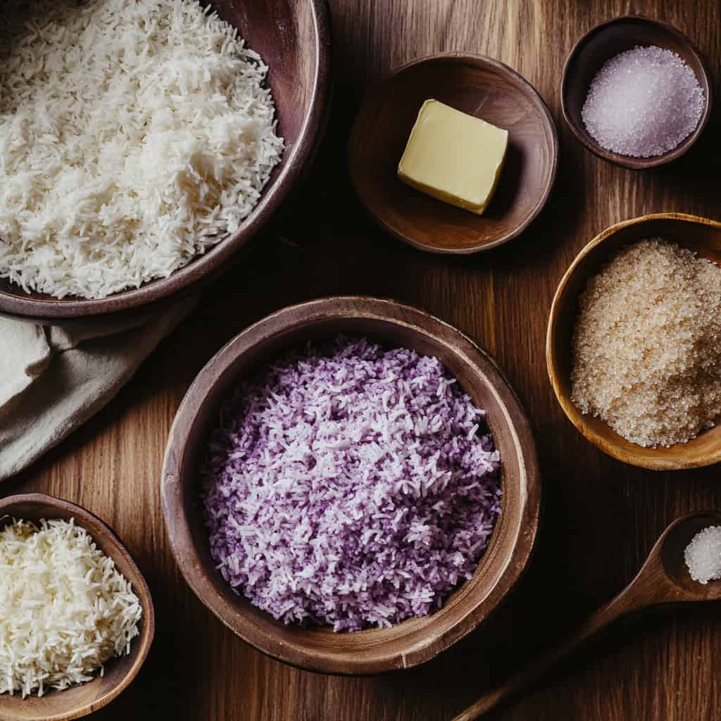 Ingredients for Filipino Puto Bumbong (Purple Rice Cake)
