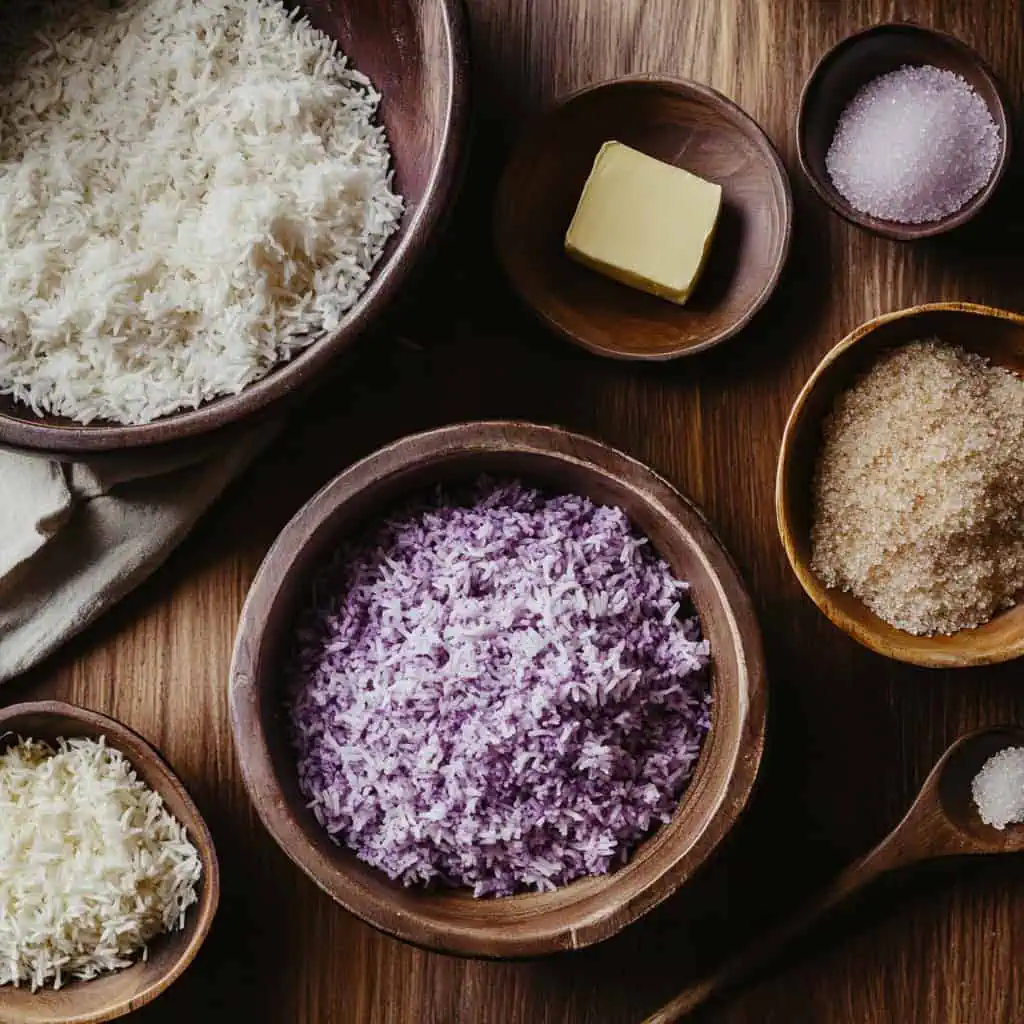 Ingredients for Filipino Puto Bumbong (Purple Rice Cake)