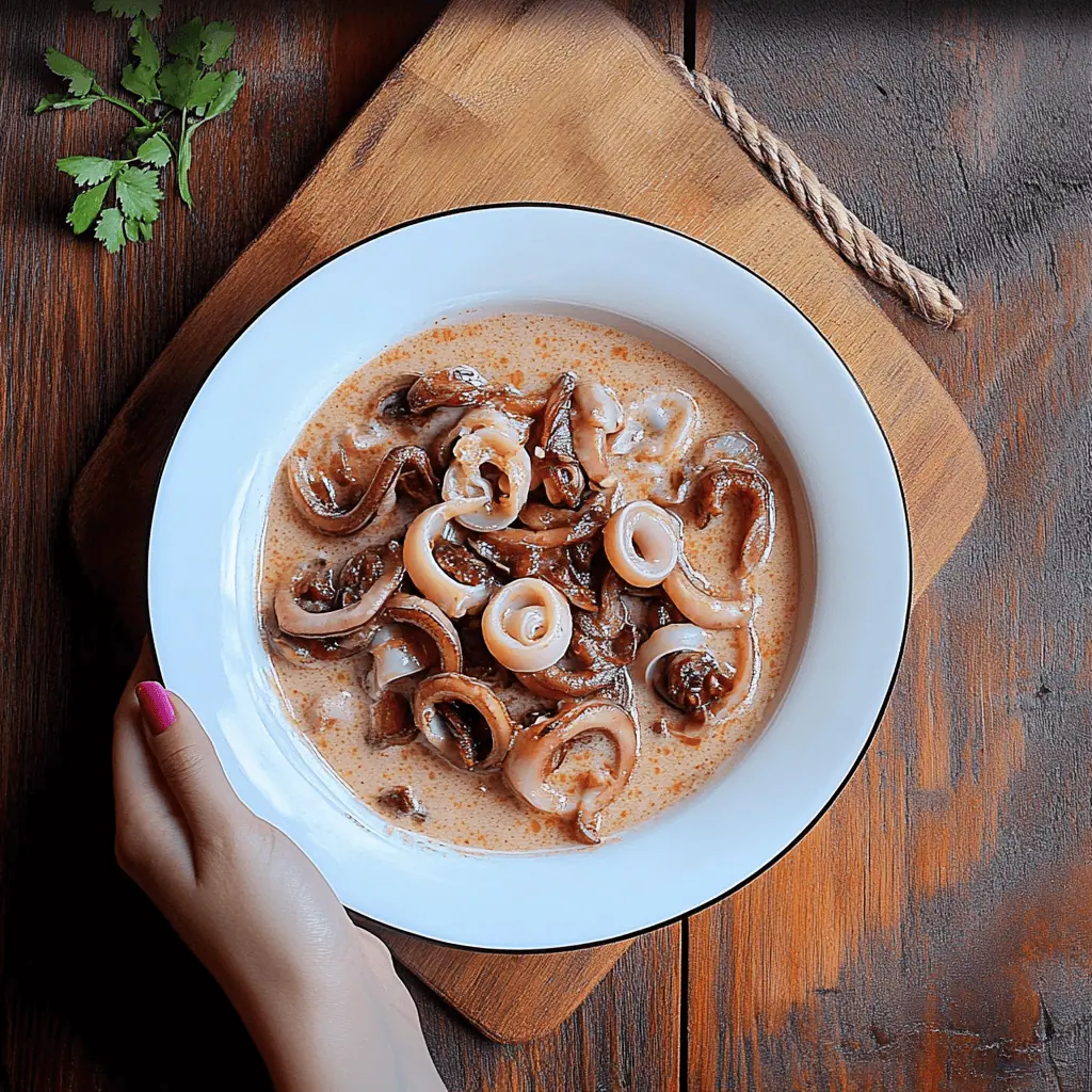 Adobong Pusit sa Gata (Filipino Squid in Spicy Coconut Milk)