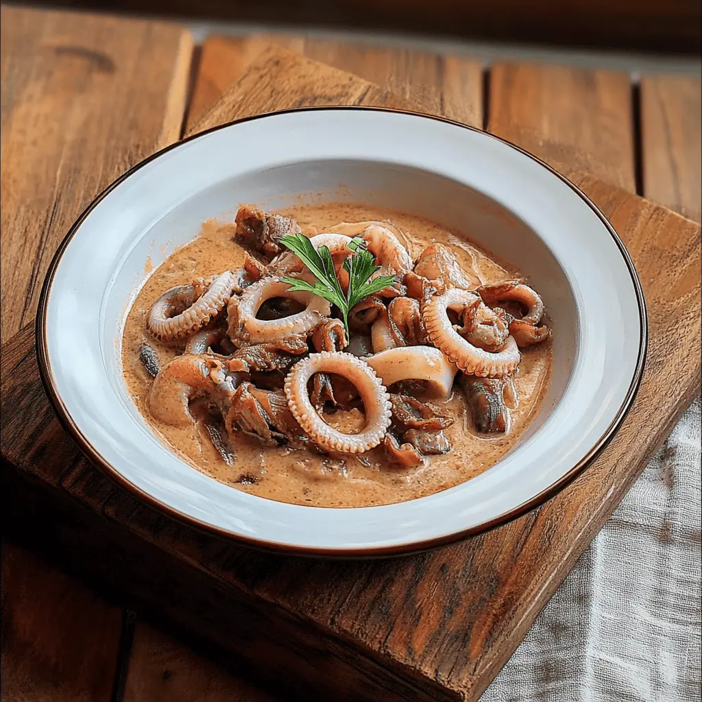 Adobong Pusit sa Gata (Filipino Squid in Spicy Coconut Milk)