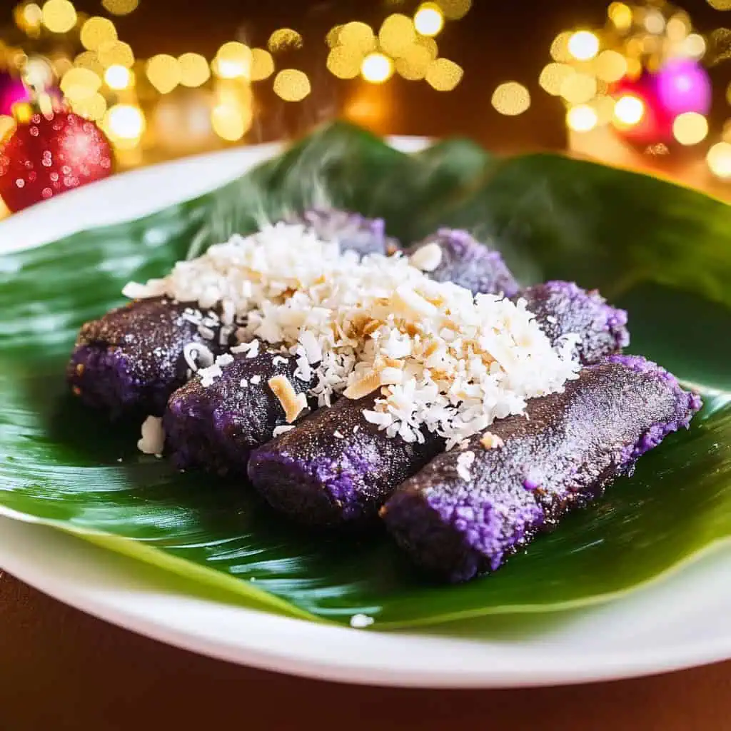 Filipino Puto Bumbong (Purple Rice Cake)