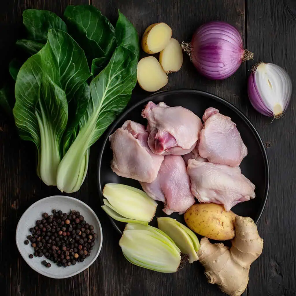 Ingredients for Pesang Manok (Filipino Ginger Chicken Soup)