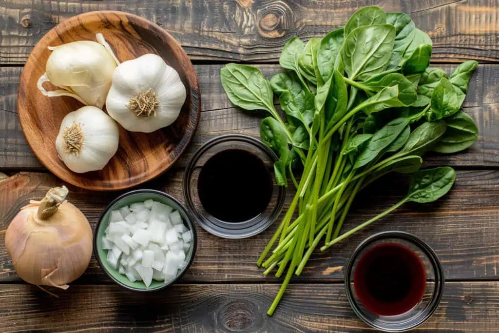 Ingredients for Adobong Kangkong (Filipino Water Spinach Adobo)
