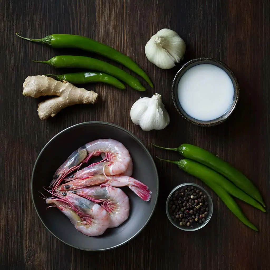 Ingredients for Ginataang Hipon (Filipino Coconut Milk Shrimp)