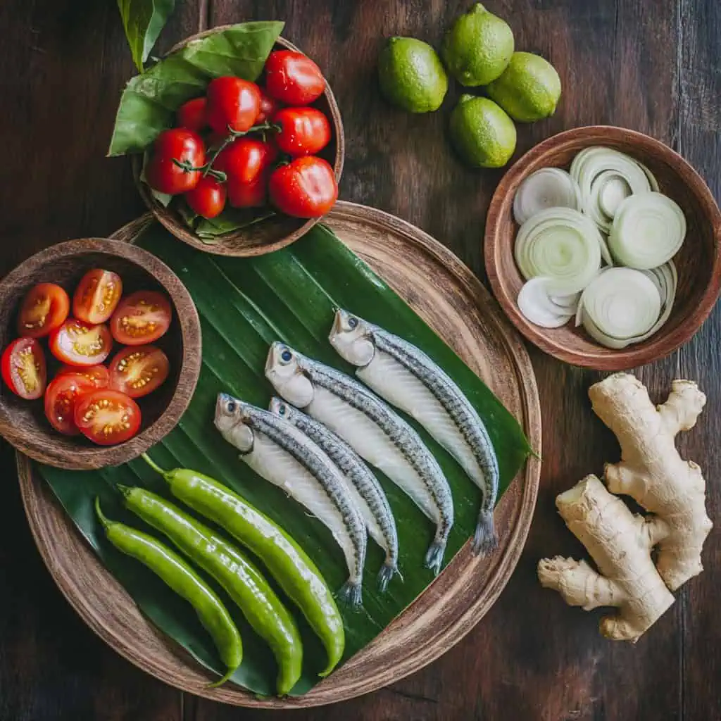 Ingredients for Pinangat na Talimusak (Filipino Goby Fish Stew)