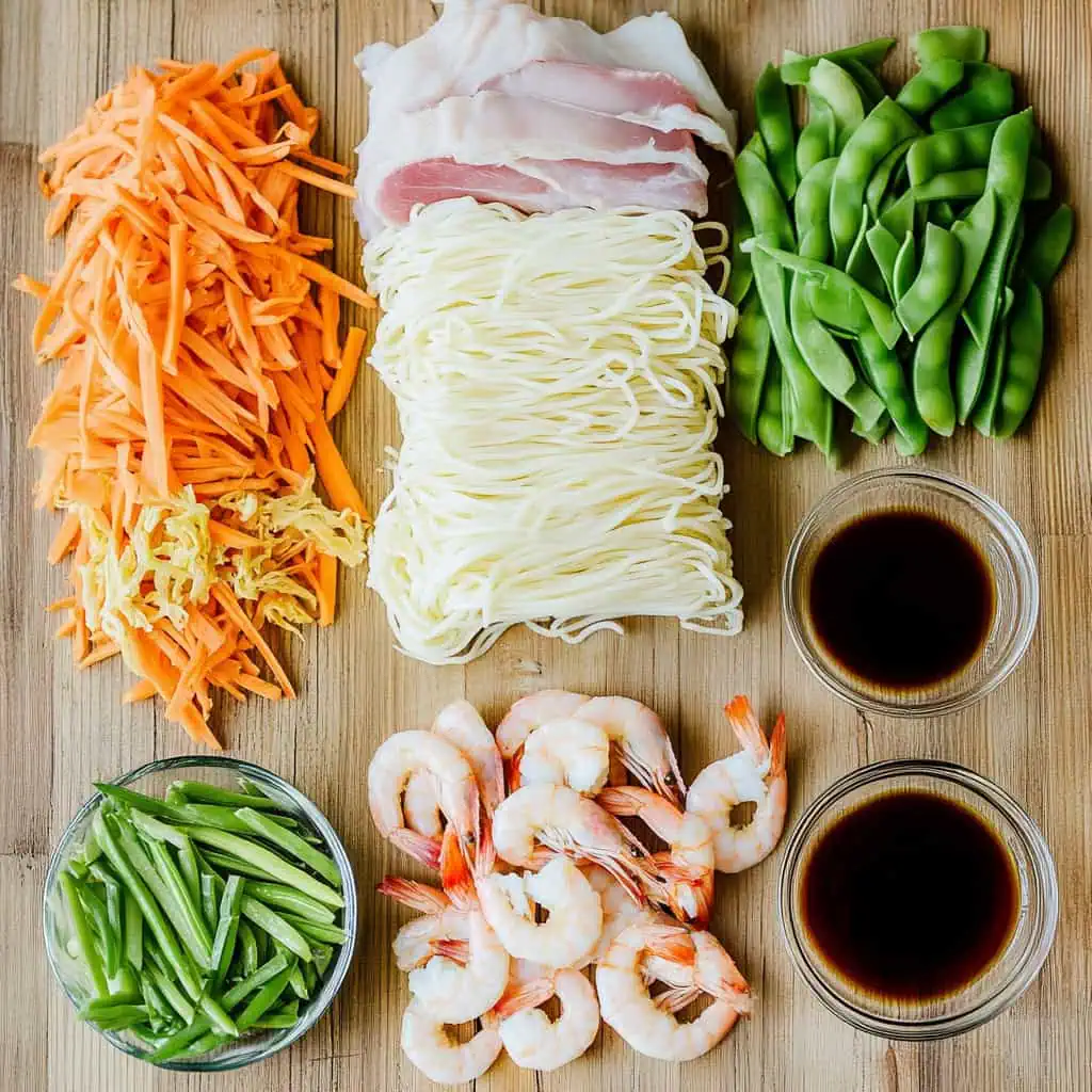 Inredients for Pancit Bato Guisado (Bicol-Style Noodle Stir-Fry)