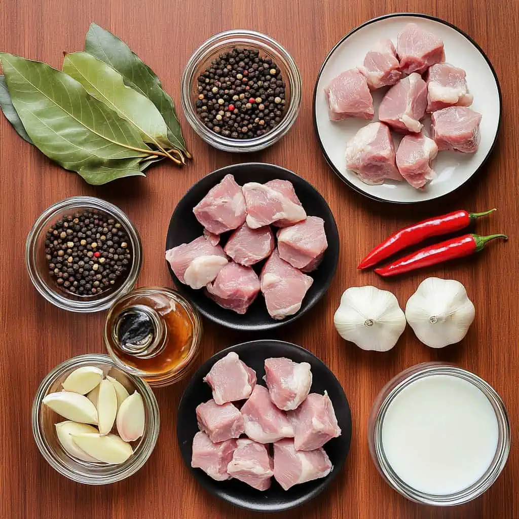 Ingredients for Adobo sa Gata (Pork Adobo in Coconut Milk)