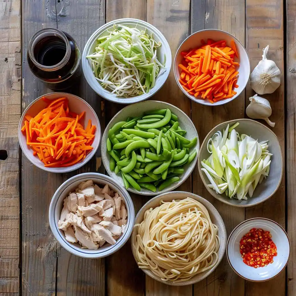 Ingredients for Pancit Miki Guisado (Stir-Fried Miki Noodles)