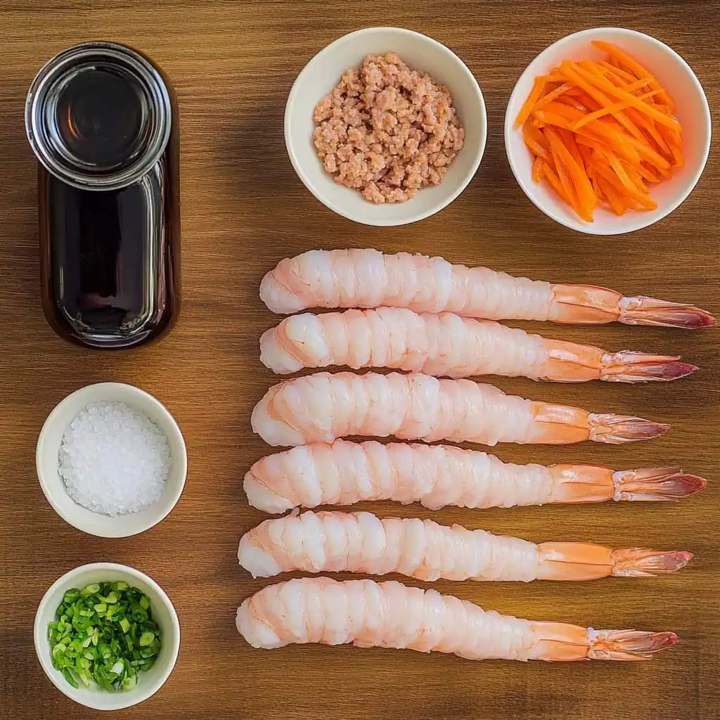Ingredients for Crispy Rellenong Hipon (Filipino Stuffed Shrimp Rolls)