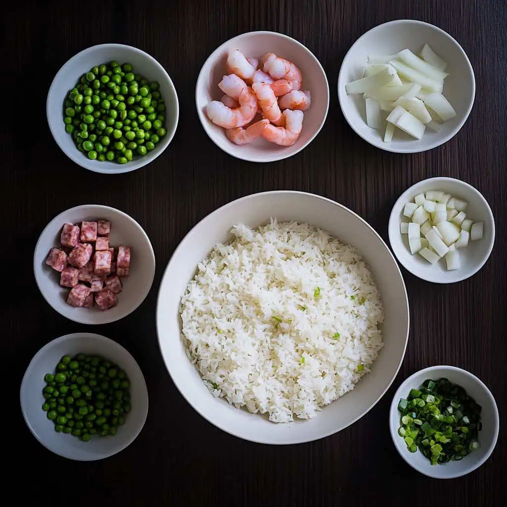 Ingredients for Yang Chow Fried Rice (Yangzhou Chaofan / 扬州炒饭)