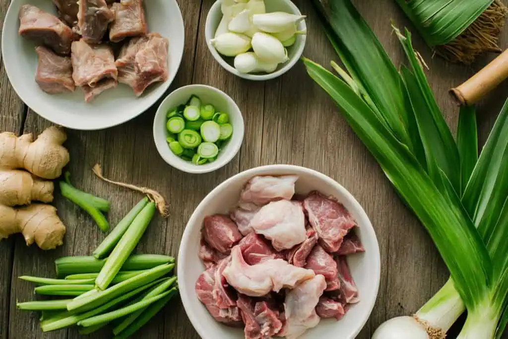 Ingredients for Sinampalukang Kambing (Filipino Sour Goat Soup)