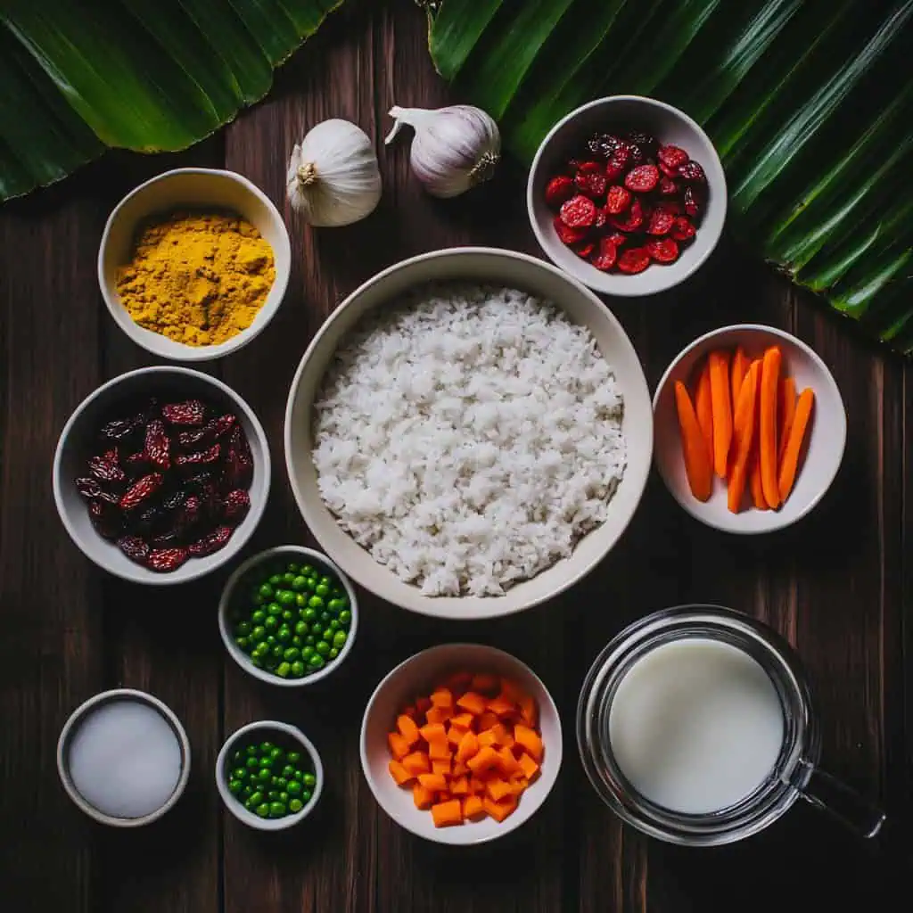 Ingredients for Filipino Bringhe (Kapampangan Yellow Rice Paella)