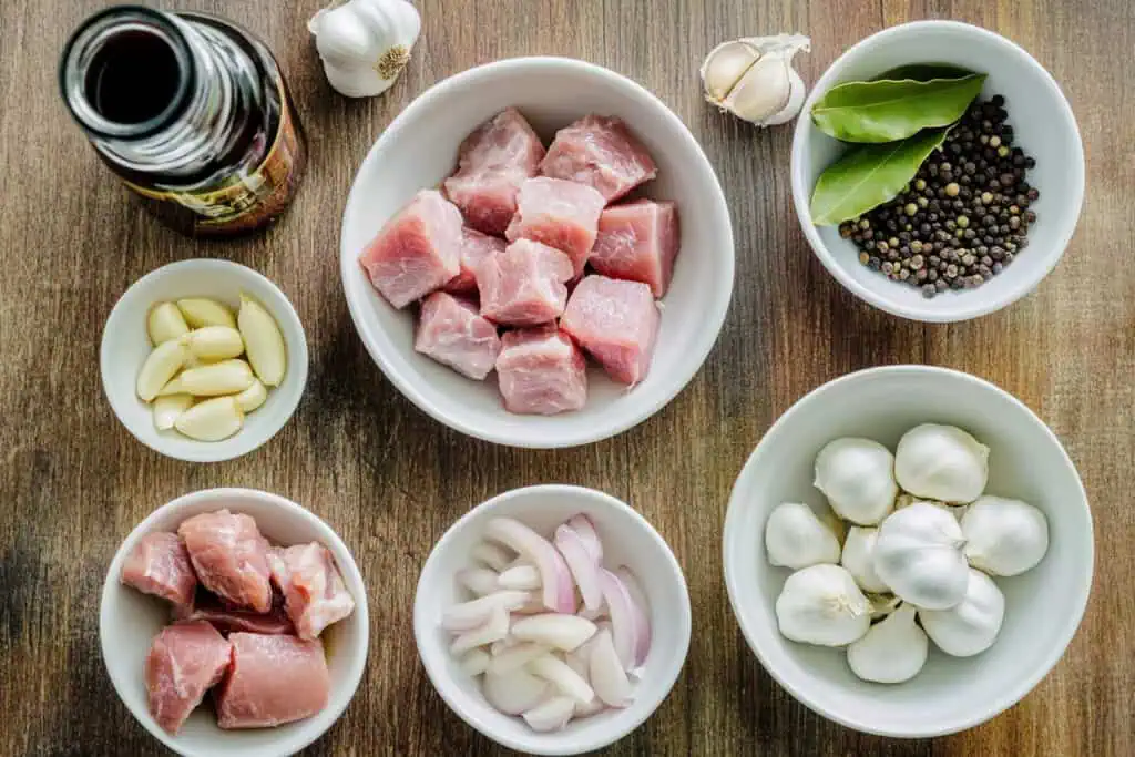 ingredients for Filipino Chicken and Pork Adobo (Adobong Manok at Baboy)