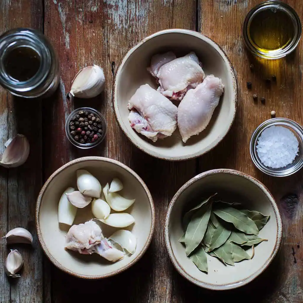 Ingredients for Adobong Manok sa Patis (Filipino Chicken Adobo with Fish Sauce)