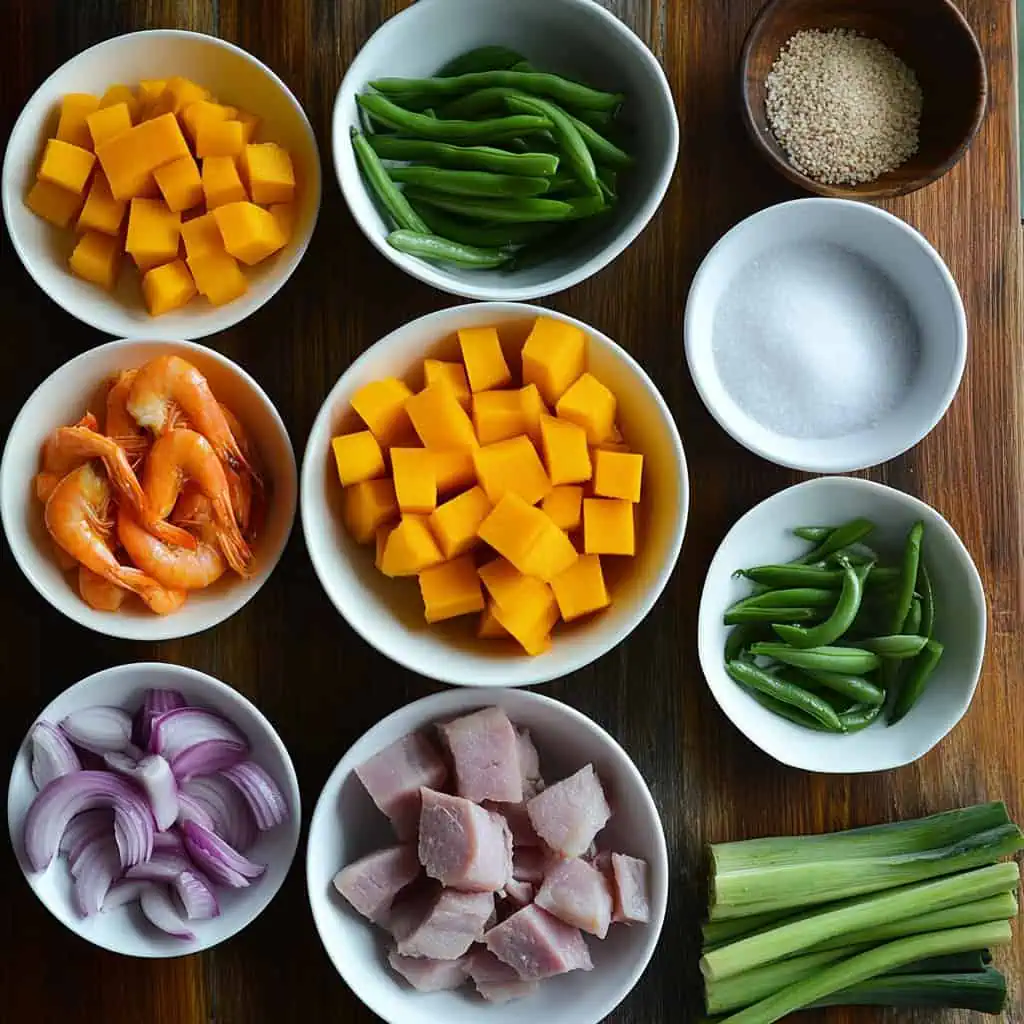 Ingredients for Ginataang Gulay (Filipino Vegetable Stew in Coconut Milk)