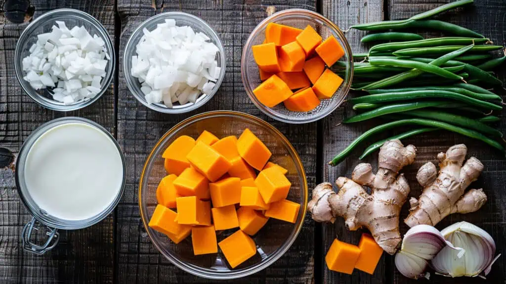 Ingredients for Ginataang Kalabasa at Sitaw (Squash and String Beans in Coconut Milk)