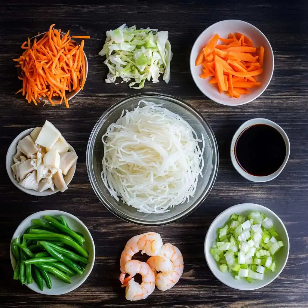 ingredients for Pancit Guisado (Pancit Bihon Gisado)