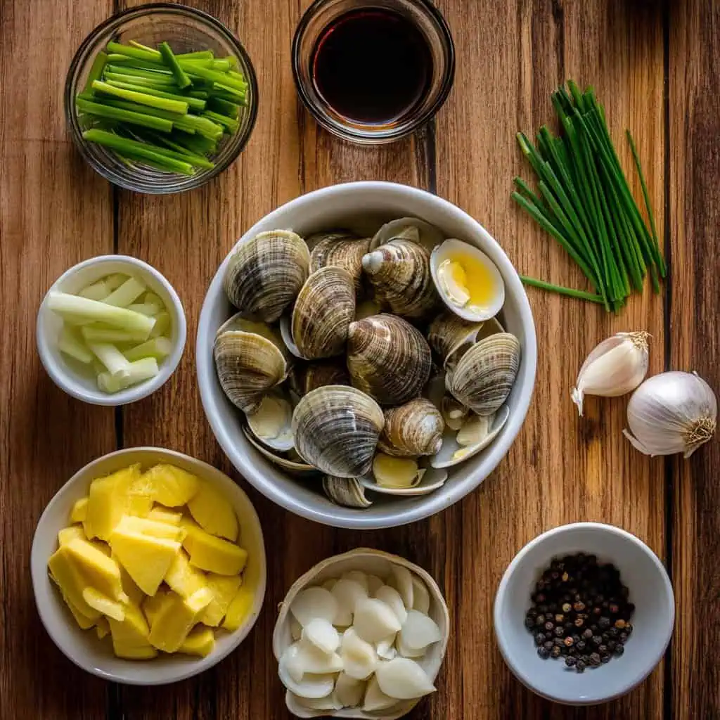 Ingredients for Tinolang Halaan (Filipino Clam and Ginger Soup)