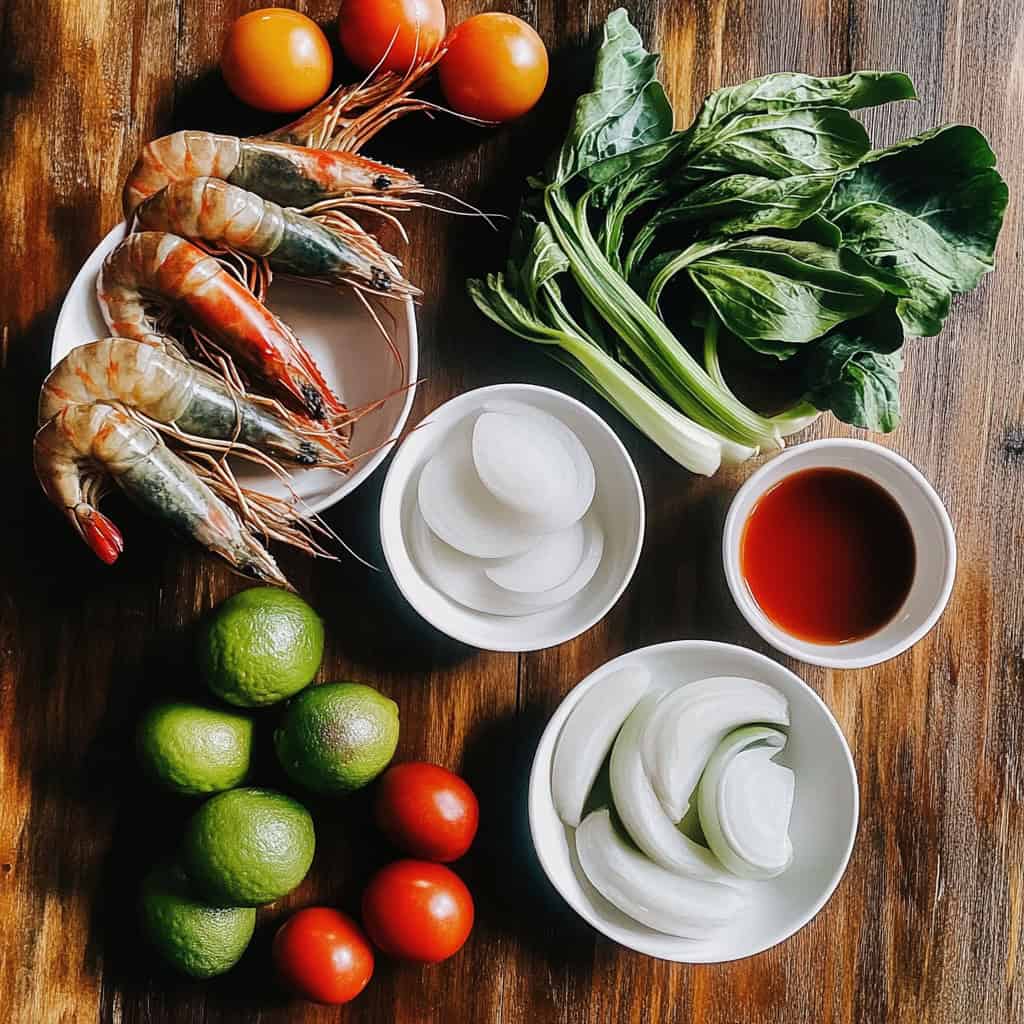 Ingredients for Sinigang na Hipon sa Calamansi (Filipino Shrimp Sour Soup)