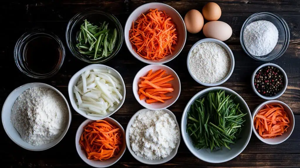 Ingredients for Kalabasang Ukoy (Filipino Squash Fritters)