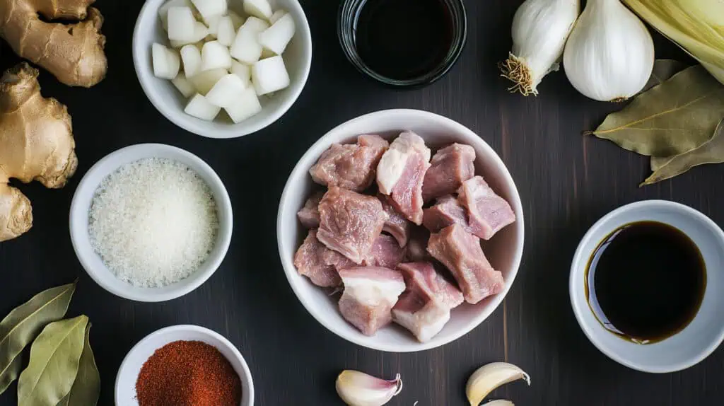 Ingredients for Ilonggo Pork Ribs Adobo with Atsuete (Adobong Pula)