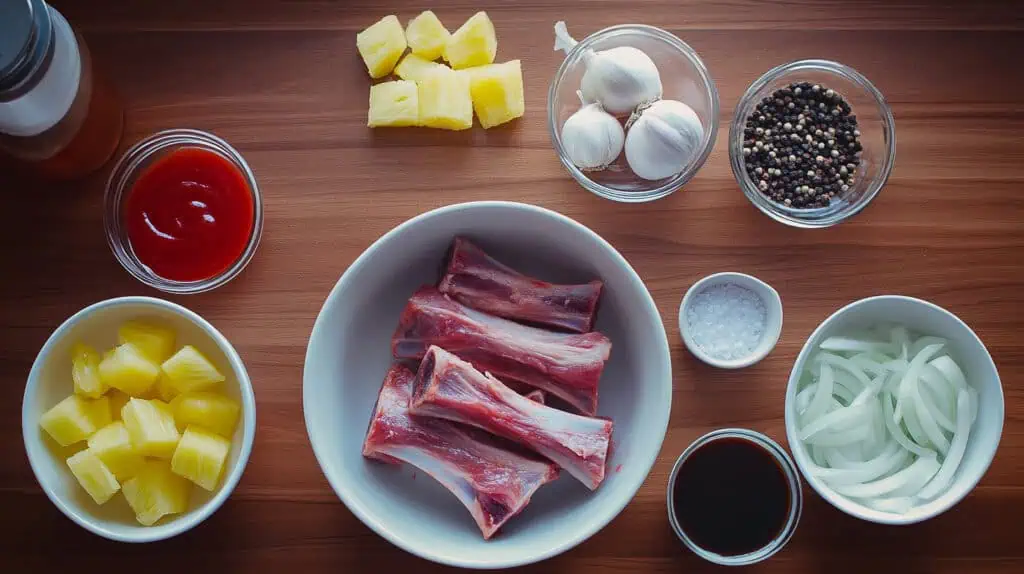 Ingredients for Filipino-Style Braised Spare Ribs with Ketchup and Pineapple