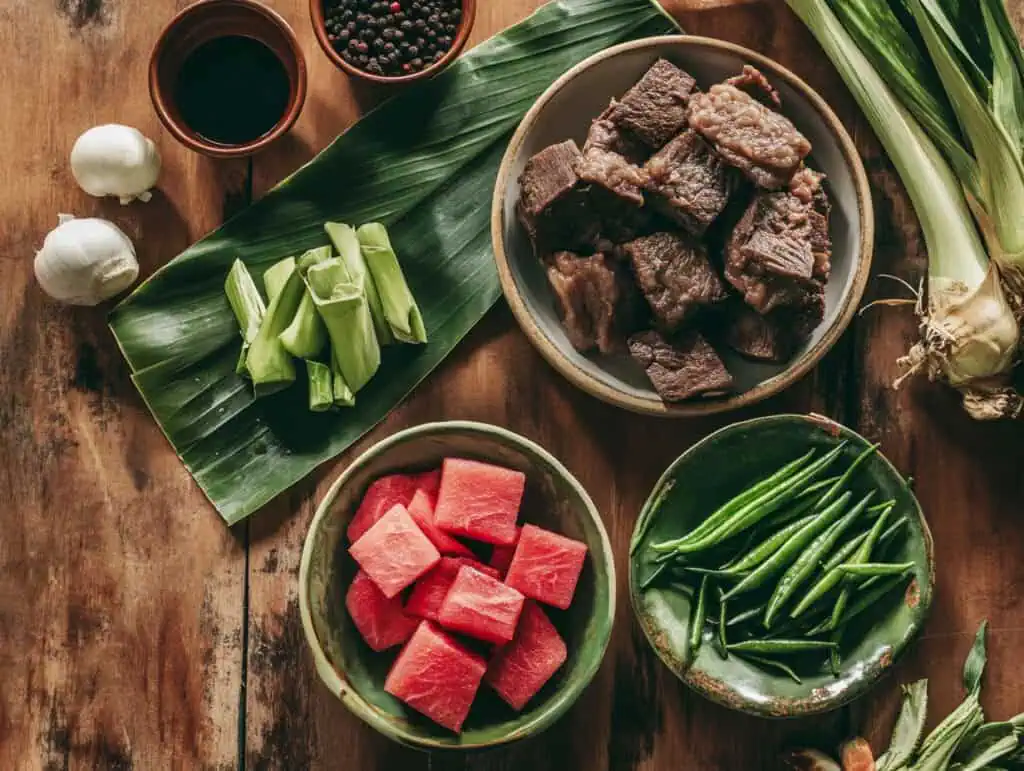 Ingredients for Sinigang sa Pakwan (Watermelon Tamarind Beef Soup)