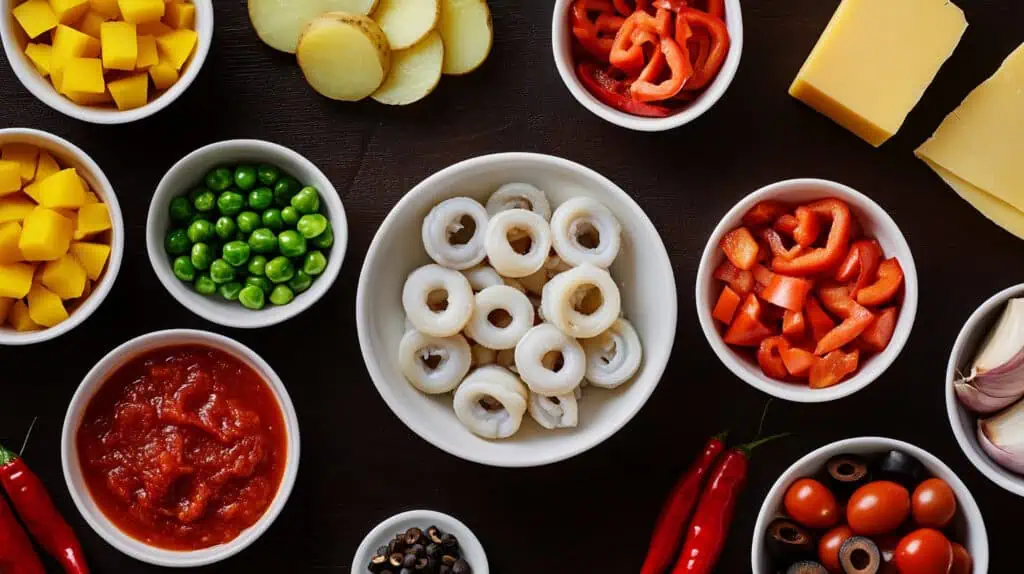 Ingredients for Filipino Squid Caldereta (Kalderetang Pusit)