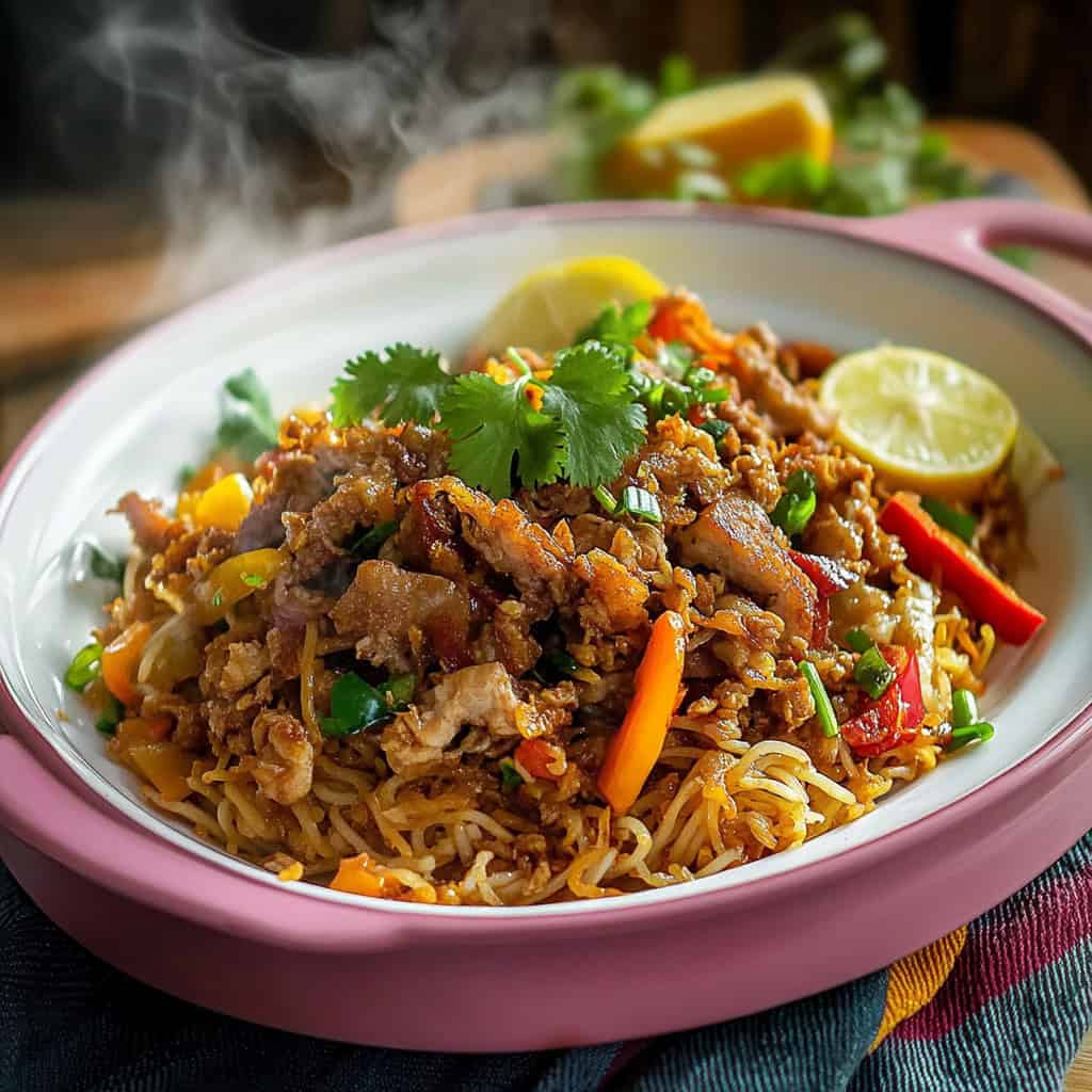 Pancit Sisig (Pancit Bihon with Crispy Pork Sisig)