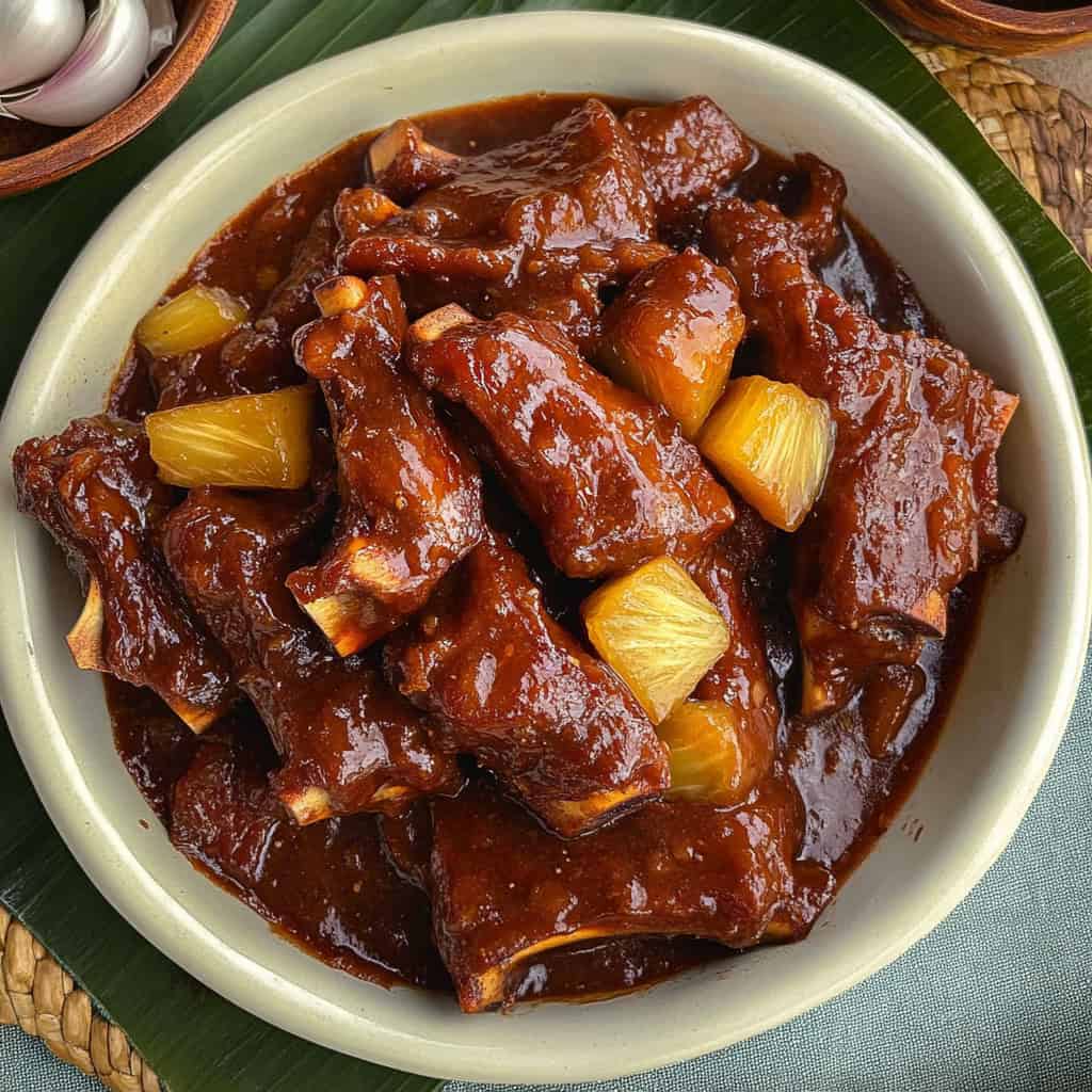 Filipino-Style Braised Spare Ribs with Ketchup and Pineapple