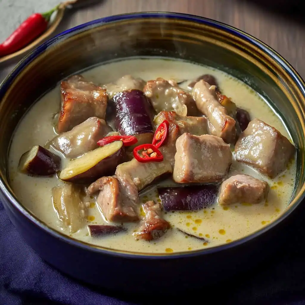 Ginataang Talong Recipe (Eggplant and Pork in Coconut Milk)