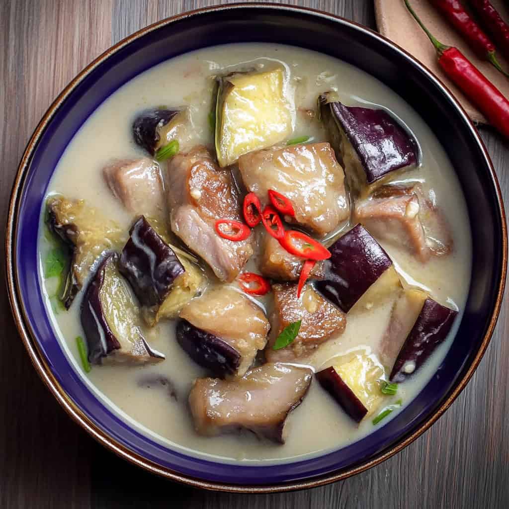 Ginataang Talong Recipe (Eggplant and Pork in Coconut Milk)