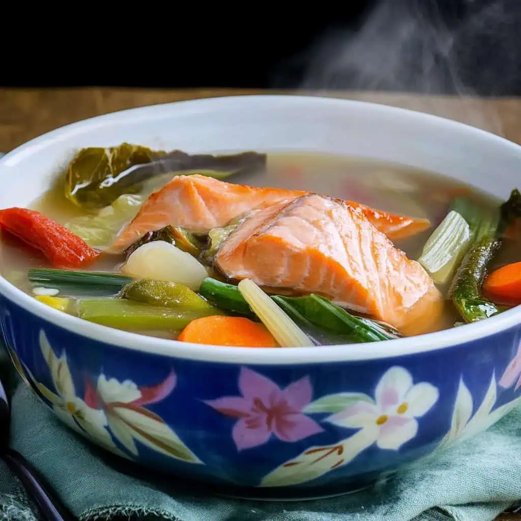 Sinigang na Salmon Belly sa Kamias (Filipino Salmon Sour Soup)