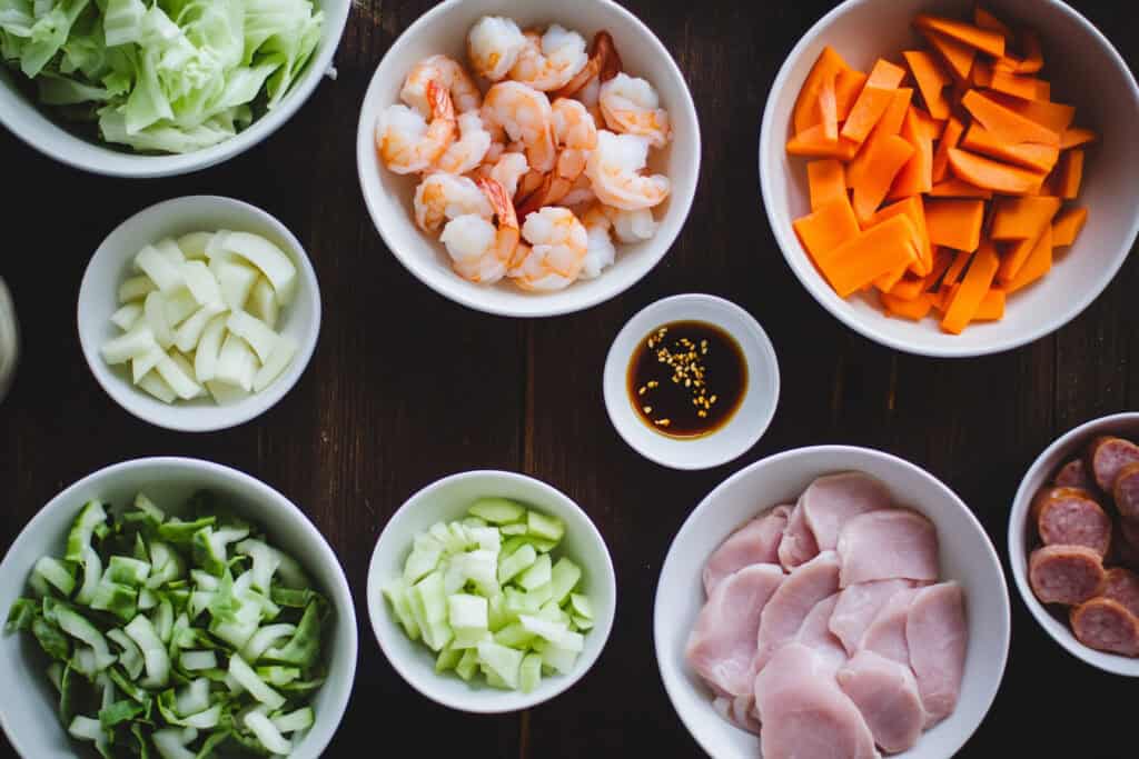 Ingredients for Ginisang Repolyo (Filipino Sautéed Cabbage)