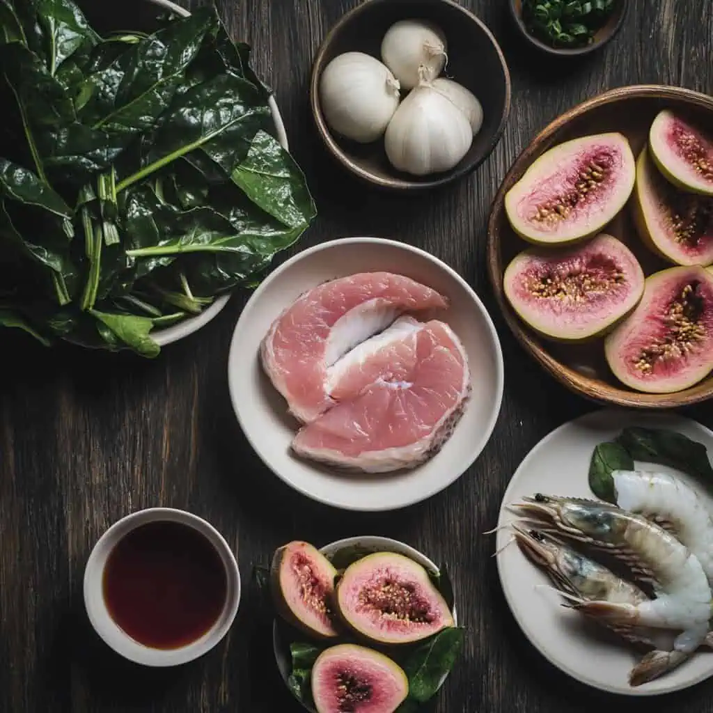 Ingredients for Bulanglang na Bangus at Hipon (Filipino Milkfish and Shrimp Soup)