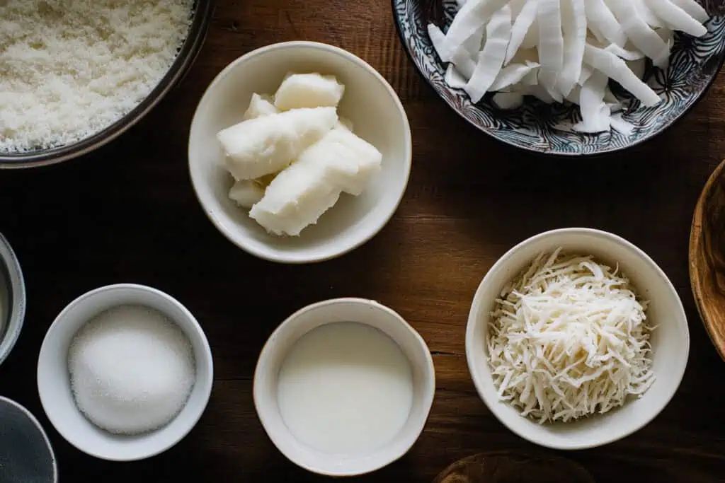 Ingredients for Puto Balanghoy (Filipino Steamed Cassava Cake)