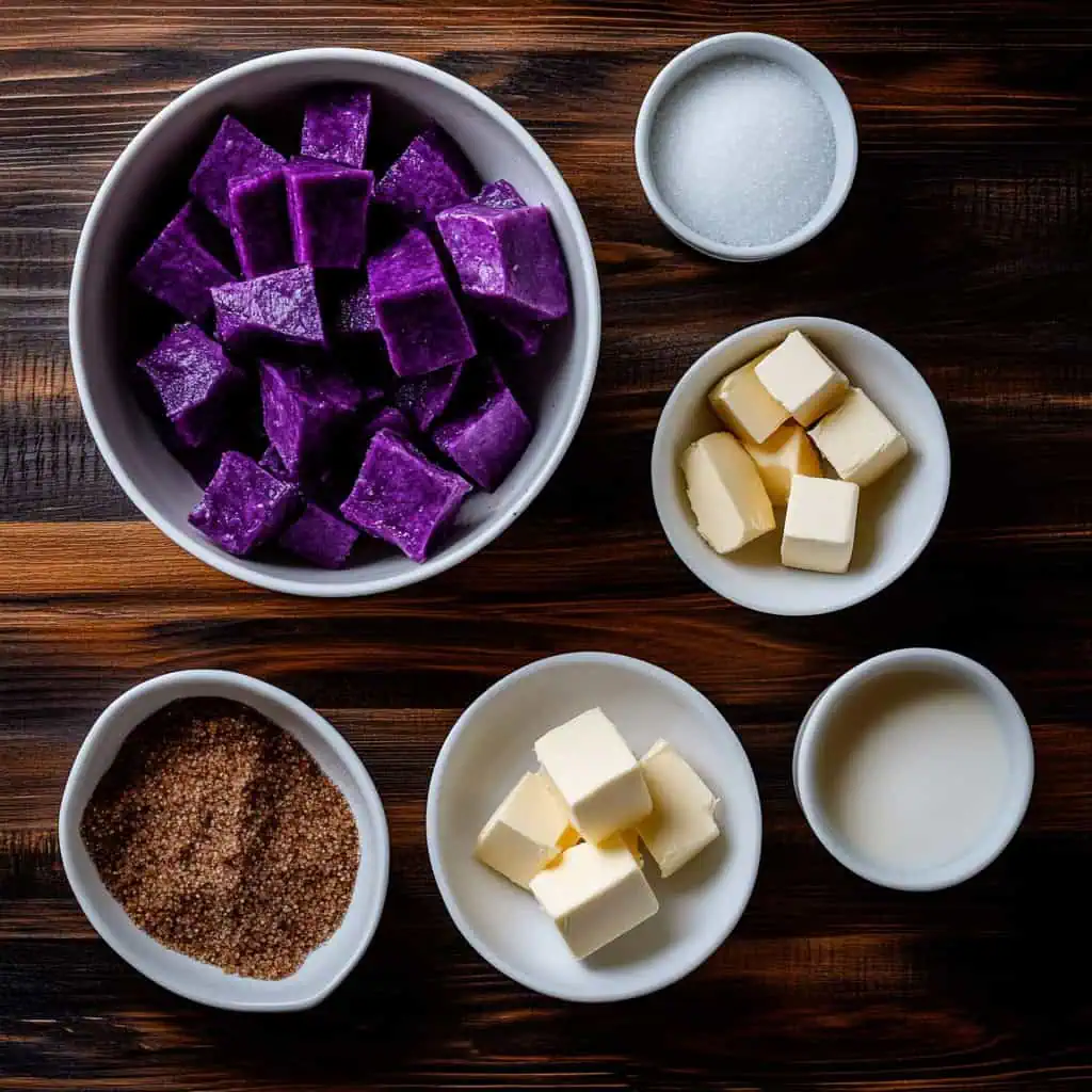 Ingredients for Homemade Ube Halaya Recipe (Filipino Purple Yam Jam)