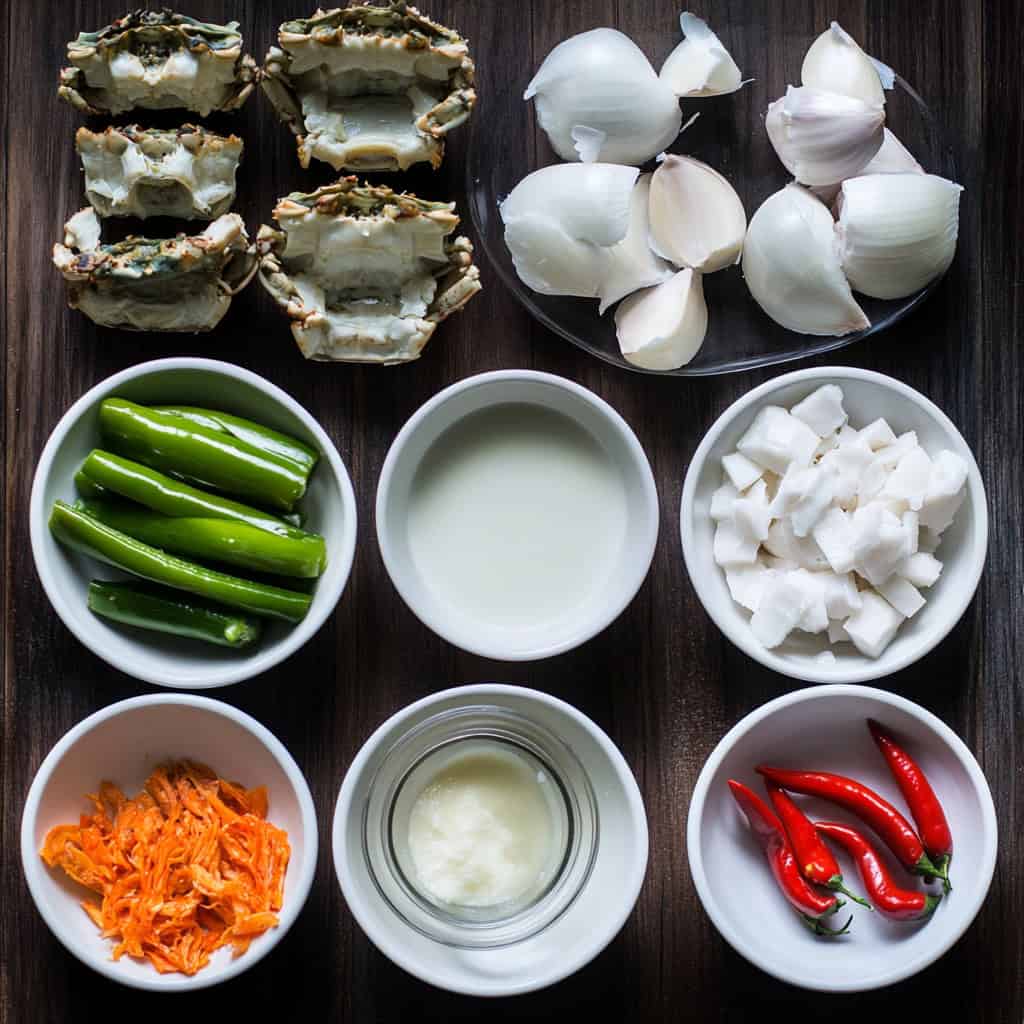 Ingredients for Ginataang Kamansi at Alimasag (Breadnut and Crab in Coconut Milk)