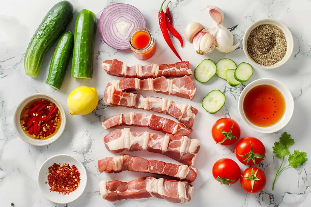 Ingredients for Pork Kilawin (Filipino Grilled Pork with Tangy Vinegar Sauce)