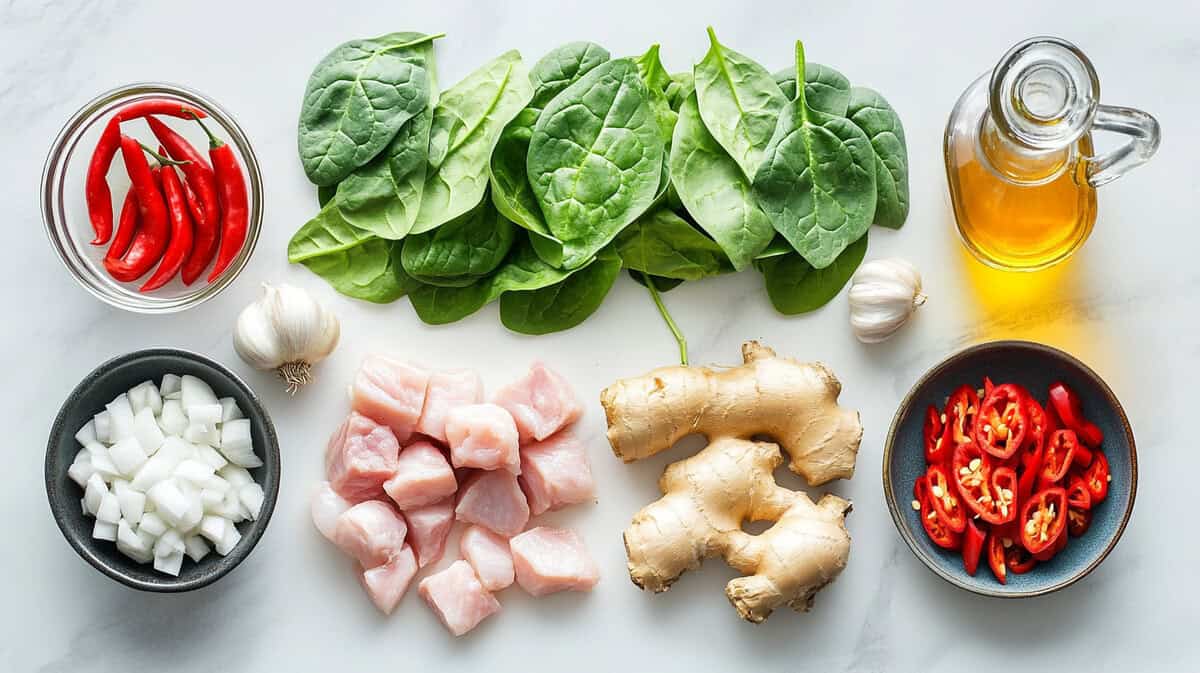 Ingredients for Spinach Laing