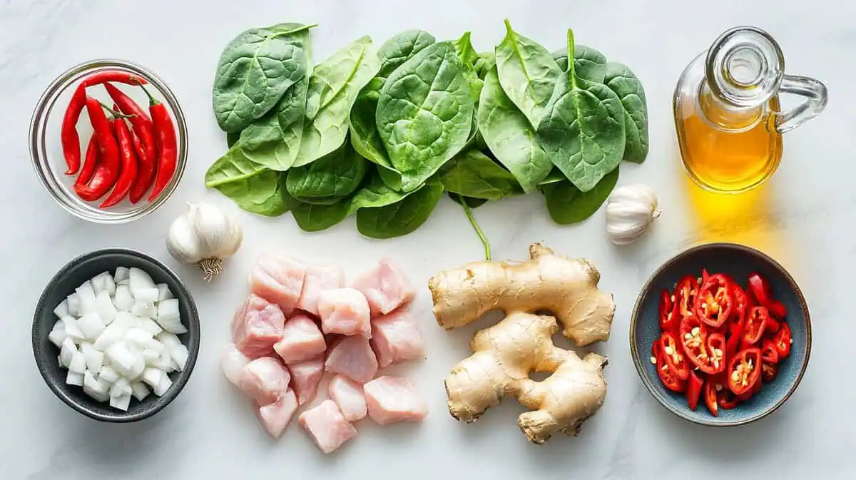 Ingredients for Spinach Laing