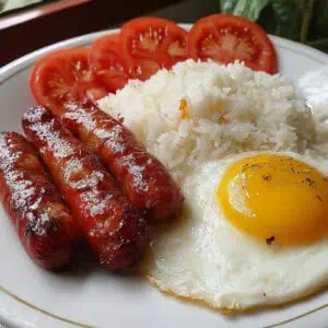 Longsilog (Filipino Sausage with Garlic Rice and Fried Egg)