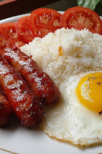 Longsilog (Filipino Sausage with Garlic Rice and Fried Egg)