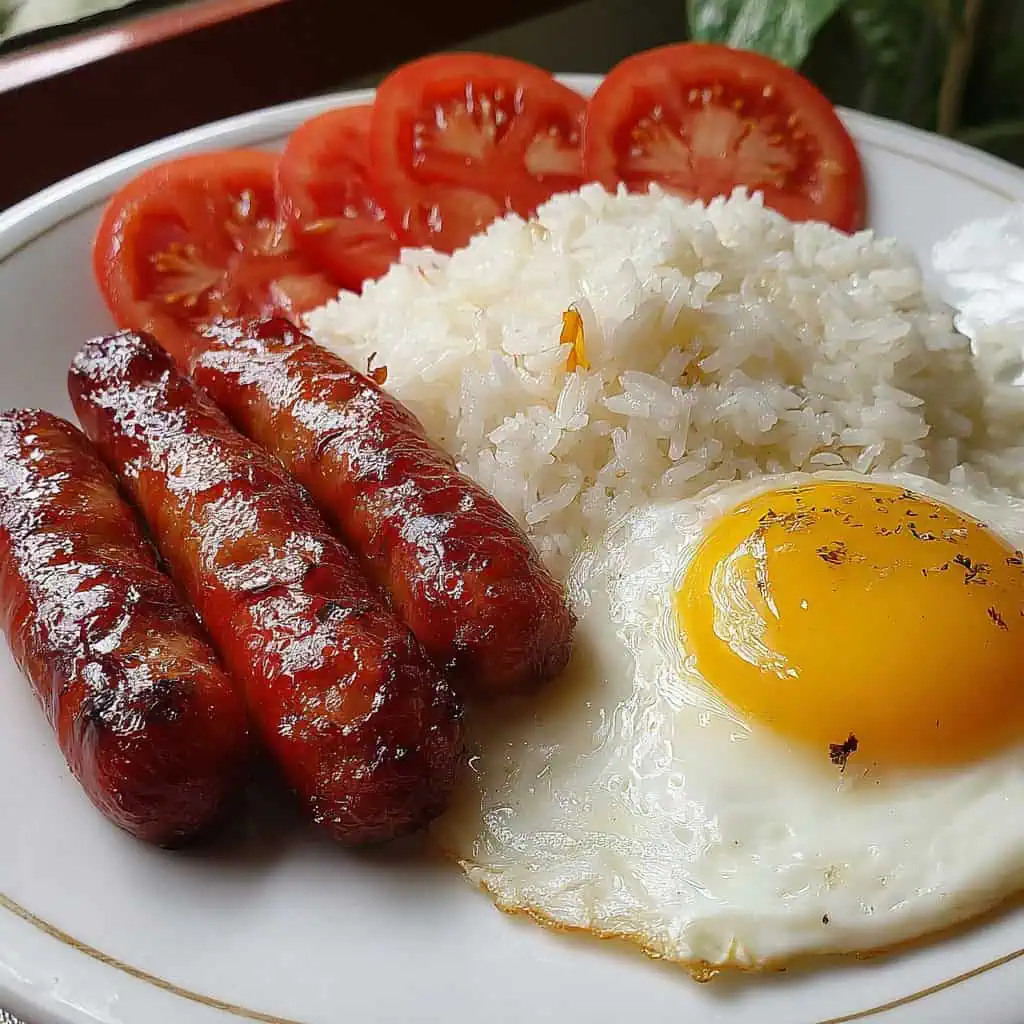 Longsilog (Filipino Sausage with Garlic Rice and Fried Egg)